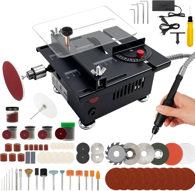 Ofeace Mini Table Saw, Mini Multi Functional Table Saw for Crafts, 7-Speed Adjustable Portable Desktop Saw with Height & Angle Control, Cutting/Polishing/Engraving/Drilling for Woodworking, Plastic & Acrylic - Image 1
